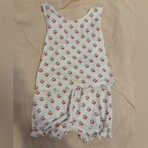Cherry Print White Tank & Bubble Shorts Set